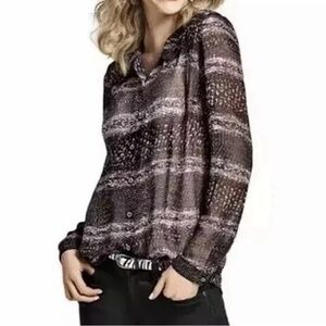 Cabi Paris Semi Sheer Blouse Sz L Black Style 3249 Artsy Button Up Feminine EUC